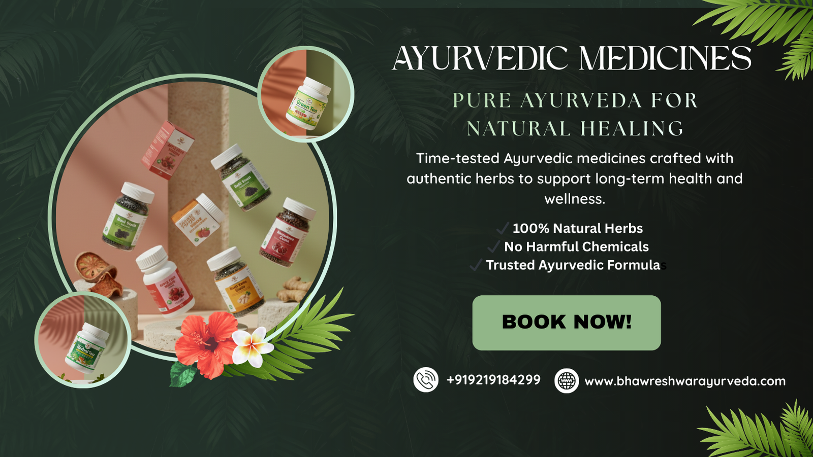 Green and Black Simple Modern Beauty Ayurvedic Treatment Facebook Cover (1)